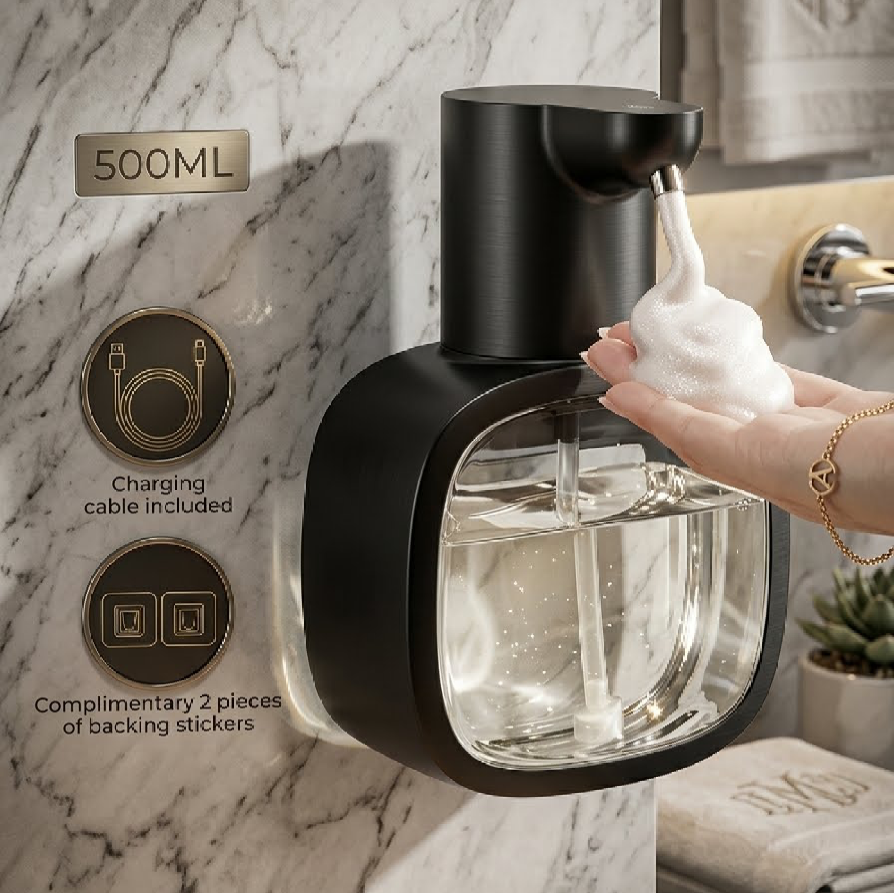 Premium Automatic Foaming Soap Dispenser – 500ml Rechargeable Sensor