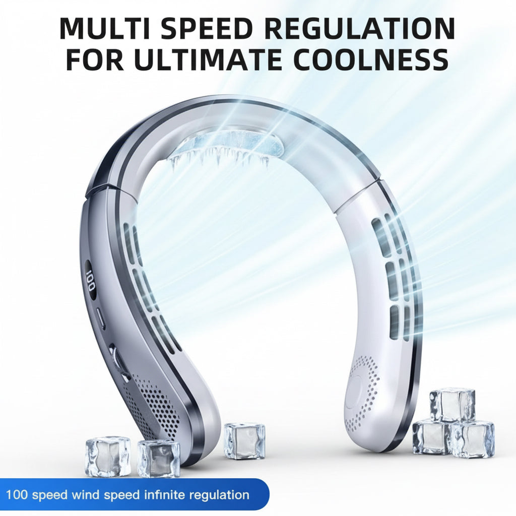 ArcticFlow™ 8000mAh Smart Neck Fan – 100-Speed Bladeless Cooling