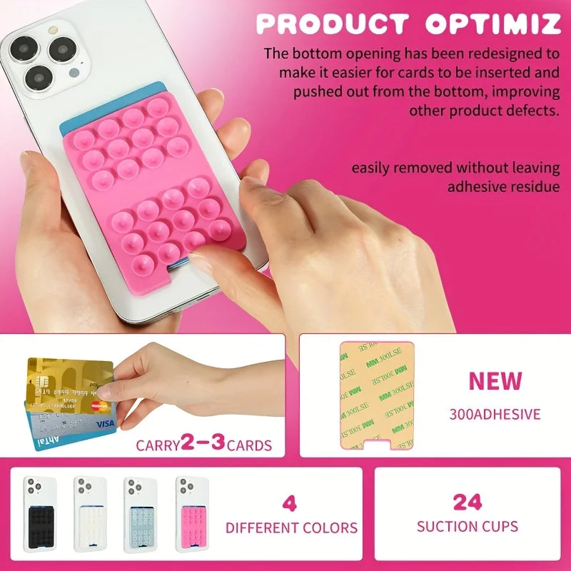 1pc Silicone Suction Cup Phone Holder with Card Wallet for Convenient Selfies, Compatible with Android and Iphone